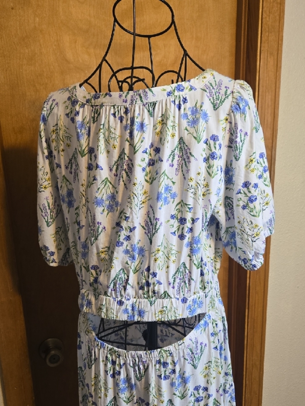 LOFT White Maxi Dress with Blue and Green Floral Print - Picture 5 of 9